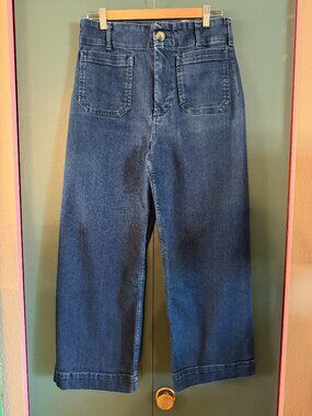 Maeve Colette High-Rise Wide-Leg Cropped Jeans - dark denim - size 30